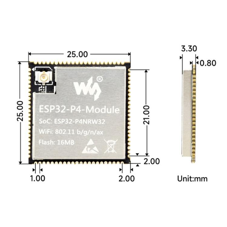 WAVESHARE ESP32-P4-Module Core Board, Based On ESP32-P4 And ESP32-C6 Dual-Chip Design, 16MB