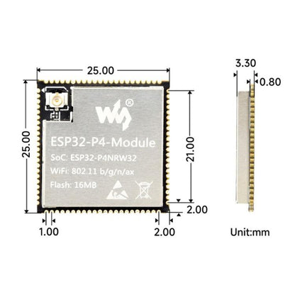 WAVESHARE ESP32-P4-Module Core Board, Based On ESP32-P4 And ESP32-C6 Dual-Chip Design, 16MB