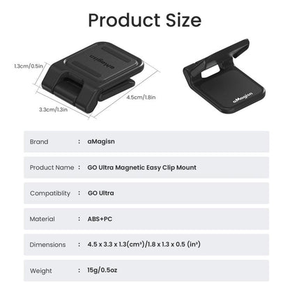 For Insta360 GO Ultra Magnetic Easy Clip AMagisn Mount 180-Degree Adjustable Angle For Flexible POV Shooting