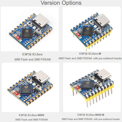 WAVESHARE 2.4GHz Wi-Fi Mini Development Board Based ESP32-S3 Dual-Core Processor, No Pin Header, Soldered Pin Header