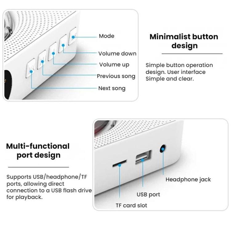 KUSTRON Home Wall-Mounted Rechargeable CD Player Bluetooth Speaker Music Player With Cover, US Plug, EU Plug, UK Plug, AU Plug