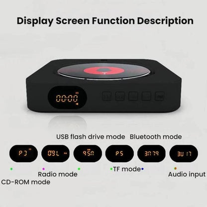 KUSTRON Home Wall-Mounted Rechargeable CD Player Bluetooth Speaker Music Player With Cover, US Plug, EU Plug, UK Plug, AU Plug