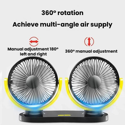 Rundong R-8037 USB Portable High Wind Car Dual-Head Fan Quiet Desk Fan For Office & Desktop