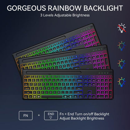 Wireless Keyboard and Mouse Set with Phone/Tablet Slot RGB Backlit Rechargeable Keyboard Mouse Combo, 2.4G Single Mode, 2.4G & Bluetooth