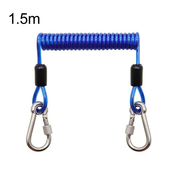 Heavy Duty Fishing Safety Rope 49-Strand Steel Cable With Locking Carabiner, 1.5m, 2m, 3m