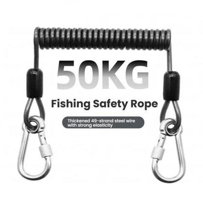 Heavy Duty Fishing Safety Rope 49-Strand Steel Cable With Locking Carabiner, 1.5m, 2m, 3m