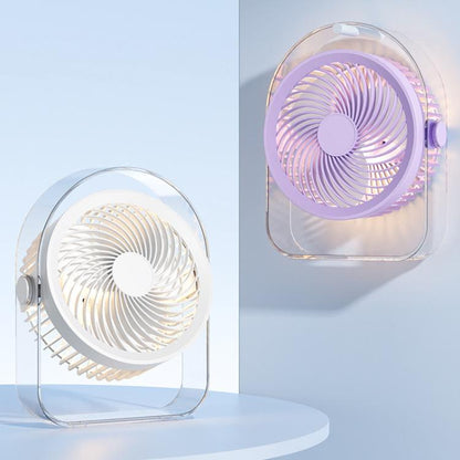 Dormitory Outdoor Desktop Night Light Silent Fan With Night Light, White Direct Plug, Purple Direct Plug, White Rechargeable, Purple Rechargeable
