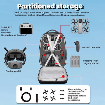 For DJI Avata 360 Hard Shell Backpack Waterproof Carrying Case For N3 Goggles/RC 2 Controller With 17-Inch Laptop Compartment