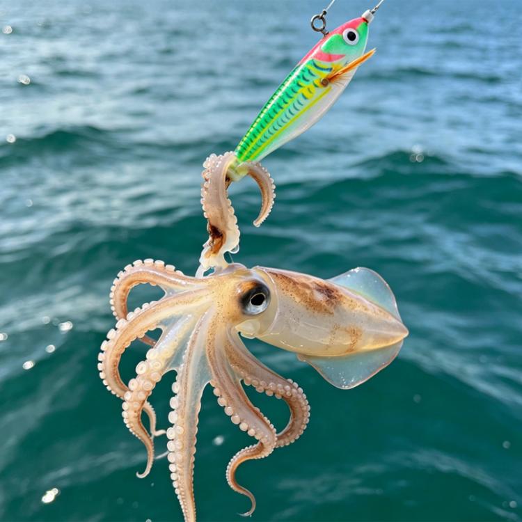 Luminous Wood Shrimp Squid Jig Fluorescent Octopus Saltwater Fishing Lure, HENGJIA 14pcs /Box