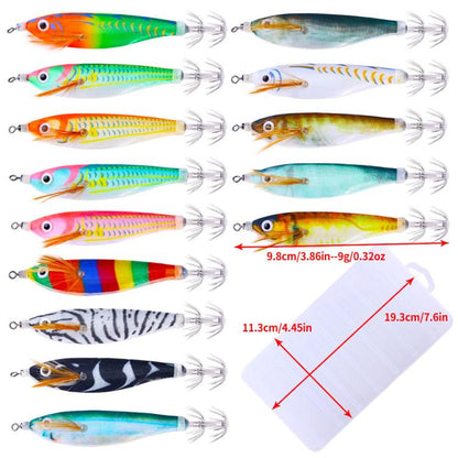 Luminous Wood Shrimp Squid Jig Fluorescent Octopus Saltwater Fishing Lure, HENGJIA 14pcs /Box