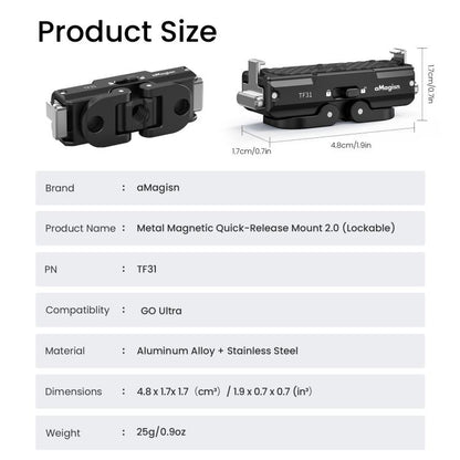 For Insta360 GO Ultra aMagisn Metal Magnetic Quick Release Mount 2.0 Lockable Adapter, For Insta360 GO Ultra