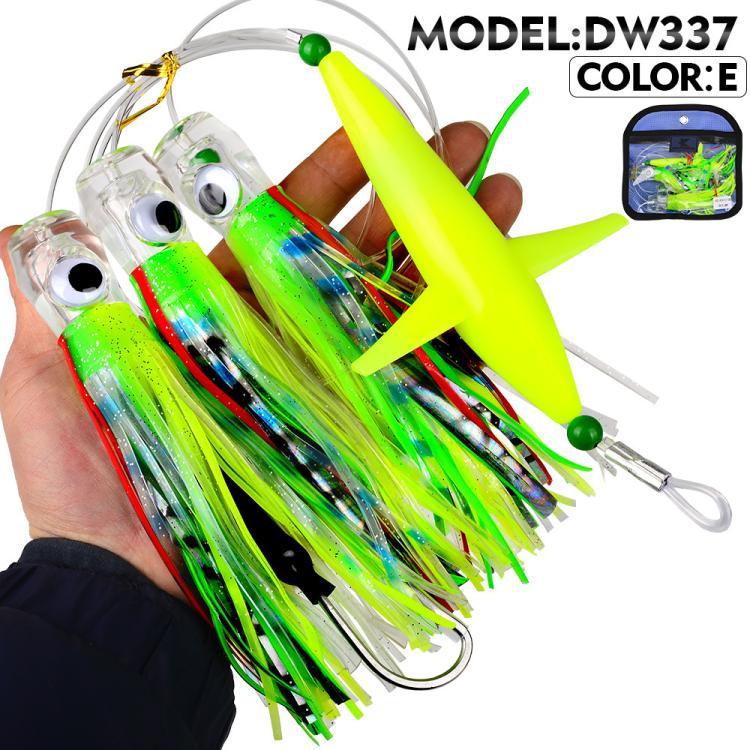 Saltwater Trolling Lure Rig Octopus Squid Skirt Lures with Spreader Bird & Weighted Lead Head Hook, PROBEROS 6inch, PROBEROS  9inch
