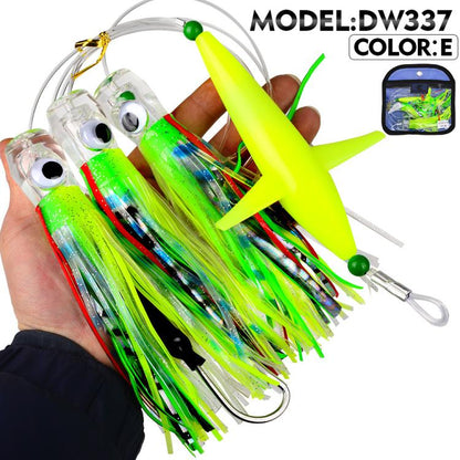 Saltwater Trolling Lure Rig Octopus Squid Skirt Lures with Spreader Bird & Weighted Lead Head Hook, PROBEROS 6inch, PROBEROS  9inch