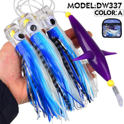 Saltwater Trolling Lure Rig Octopus Squid Skirt Lures with Spreader Bird & Weighted Lead Head Hook, PROBEROS 6inch, PROBEROS  9inch