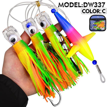 Saltwater Trolling Lure Rig Octopus Squid Skirt Lures with Spreader Bird & Weighted Lead Head Hook, PROBEROS 6inch, PROBEROS  9inch