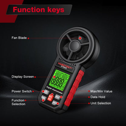 HABOTEST HT5005 Portable Digital Anemometer With Display Screen High Precision Wind Speed & Wind Temperature Tester, HT5005
