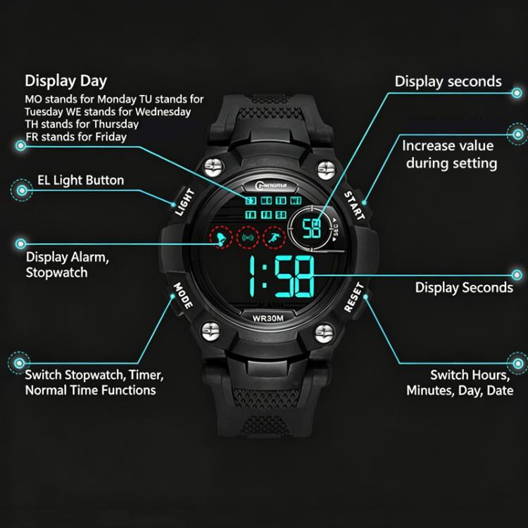 MINGRUI Kids Digital Sports Watch Waterproof Luminous Outdoor Wristwatch With Alarm, Stopwatch, Calendar