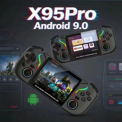 X95 Pro Android 9.0 Handheld Game Console, 3.5 Inch IPS Screen Retro Game Player Support WiFi Video Player with RGB Joystick, 64G, 128G