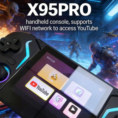 X95 Pro Android 9.0 Handheld Game Console, 3.5 Inch IPS Screen Retro Game Player Support WiFi Video Player with RGB Joystick, 64G, 128G