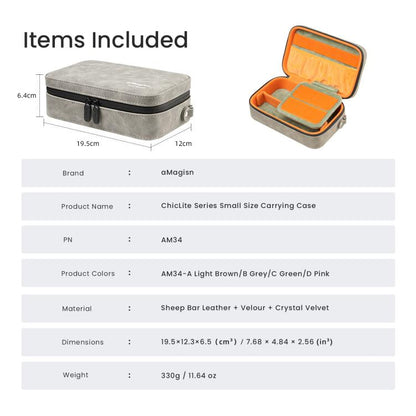 aMagisn Nubuck Leather Action Camera Carrying Case Small Travel Storage Bag with Adjustable Dividers