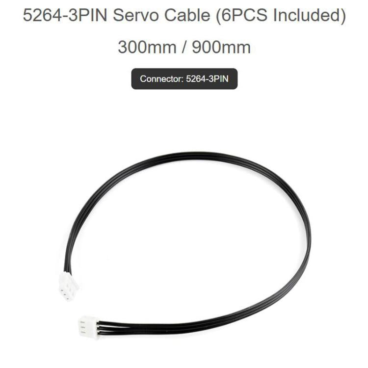 Waveshare 5264-3PIN Servo Cable Compatible With ST / SC / CF Series Servos, 6pcs 300mm, 6pcs 900mm, 3pcs 300mm + 3pcs 900mm