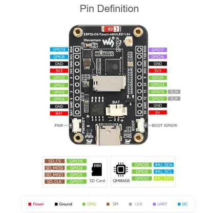 Waveshare ESP32-C6 1.64 Inch AMOLED Touch Display Development Board, 280 X 456 Resolution, Supports Wi-Fi 6 And BLE 5, Not Welded, Welded