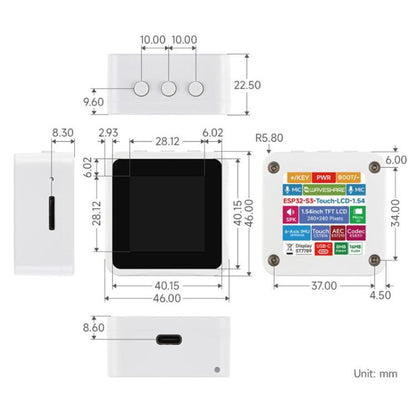 Waveshare 33868 ESP32-S3 1.54 Inch LCD Display Development Board 262K Color, Supports Dual Microphones, 2.4GHz Wi-Fi And BLE 5, 33868