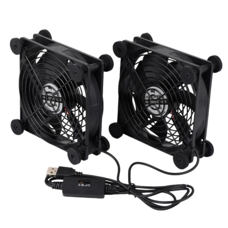 Waveshare 34398 USB 5V 120mm Quiet Cooling Fan, 3-Speed Adjustable, PWM Control, High Airflow, Anti-Vibration Design, Single, Double