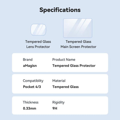For DJI Osmo Pocket 4/3 aMagisn Screen Protector 9H Tempered Glass Lens & Screen Protective Film, 1+1 Pack, 2+2 Pack