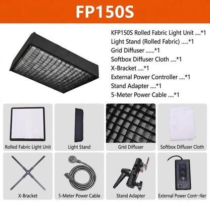 DENGWEI FP150S 150W Rollable LED Video Light With Grid 2700K-6500K Bi-Color Flexible LED Light Panel, EU Plug, US Plug, UK Plug