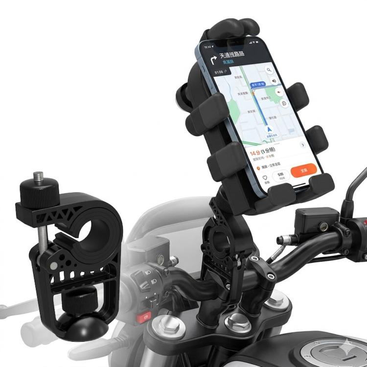 Electric Motorcycle Eight-Armed Fixation Shockproof Phone Mount, All Black Handlebars, Black Orange Handlebars, Orange White Handlebars, Black White Handlebars, All Black Mirror Mounts, Black Orange Mirror Mounts, Orange White Mirror Mounts