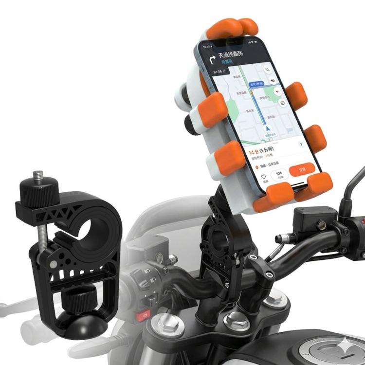 Electric Motorcycle Eight-Armed Fixation Shockproof Phone Mount, All Black Handlebars, Black Orange Handlebars, Orange White Handlebars, Black White Handlebars, All Black Mirror Mounts, Black Orange Mirror Mounts, Orange White Mirror Mounts
