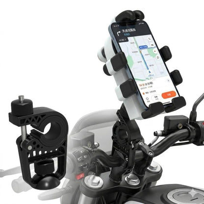 Electric Motorcycle Eight-Armed Fixation Shockproof Phone Mount, All Black Handlebars, Black Orange Handlebars, Orange White Handlebars, Black White Handlebars, All Black Mirror Mounts, Black Orange Mirror Mounts, Orange White Mirror Mounts