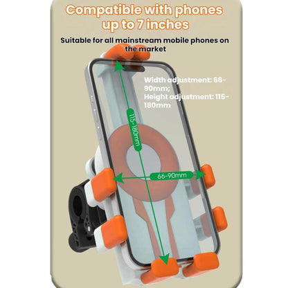 Electric Motorcycle Eight-Armed Fixation Shockproof Phone Mount, All Black Handlebars, Black Orange Handlebars, Orange White Handlebars, Black White Handlebars, All Black Mirror Mounts, Black Orange Mirror Mounts, Orange White Mirror Mounts