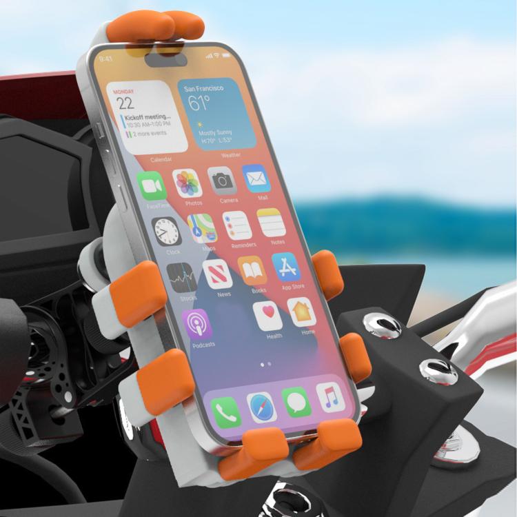 Electric Motorcycle Eight-Armed Fixation Shockproof Phone Mount, All Black Handlebars, Black Orange Handlebars, Orange White Handlebars, Black White Handlebars, All Black Mirror Mounts, Black Orange Mirror Mounts, Orange White Mirror Mounts