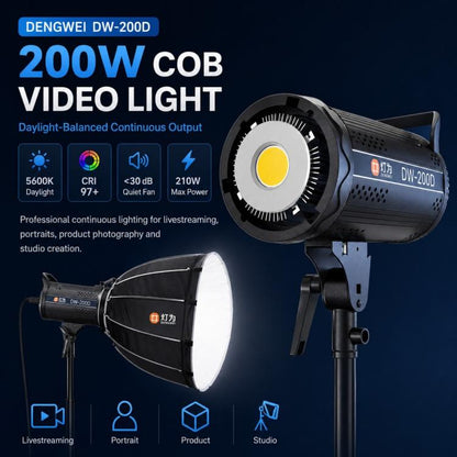 DENGWEI DW200D 200W COB LED Video Light Daylight Balanced Continuous Output Studio Lamp, EU Plug, US Plug, UK Plug