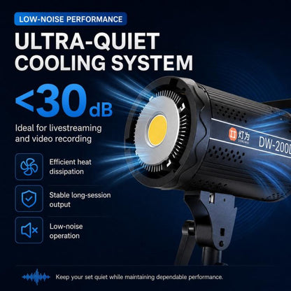 DENGWEI DW200D 200W COB LED Video Light Daylight Balanced Continuous Output Studio Lamp, EU Plug, US Plug, UK Plug