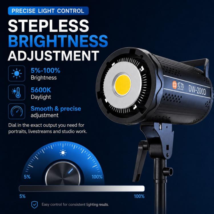 DENGWEI DW200D 200W COB LED Video Light Daylight Balanced Continuous Output Studio Lamp, EU Plug, US Plug, UK Plug