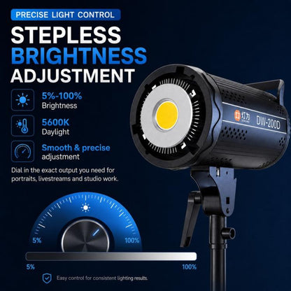 DENGWEI DW200D 200W COB LED Video Light Daylight Balanced Continuous Output Studio Lamp, EU Plug, US Plug, UK Plug
