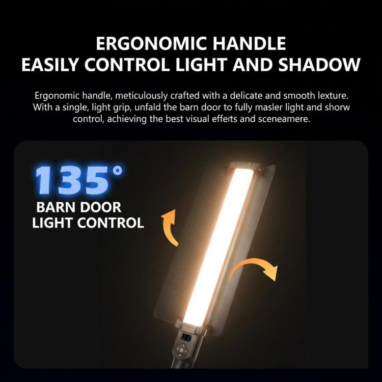 DENGWEI 30W Handheld RGB Light Wand Rechargeable LED Video Light Stick 2700K-8500K Full Color Photography Fill Light With Detachable Barn Doors, US Plug