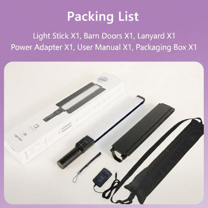 DENGWEI 30W Handheld RGB Light Wand Rechargeable LED Video Light Stick 2700K-8500K Full Color Photography Fill Light With Detachable Barn Doors, US Plug