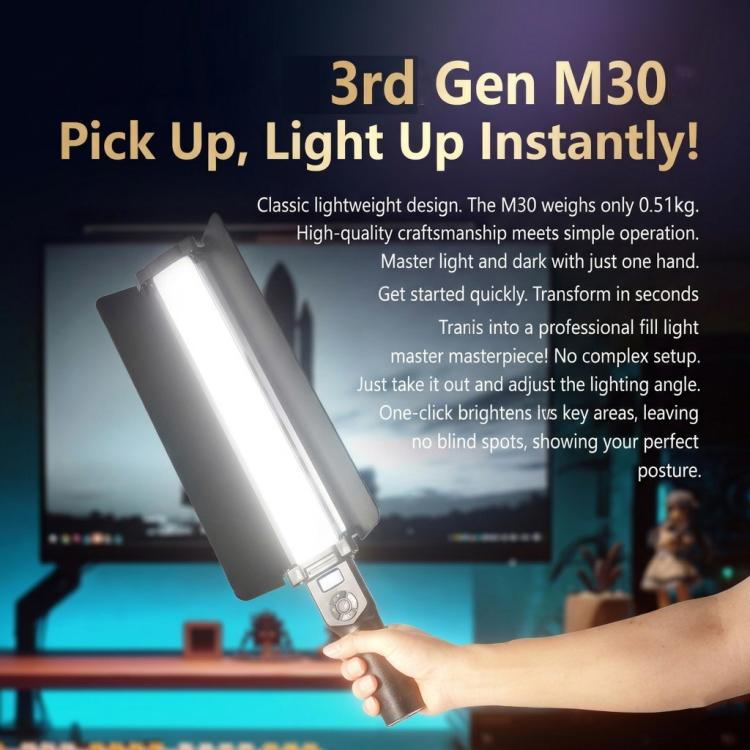 DENGWEI 30W Handheld RGB Light Wand Rechargeable LED Video Light Stick 2700K-8500K Full Color Photography Fill Light With Detachable Barn Doors, US Plug