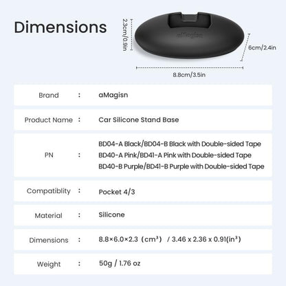 For DJI Osmo Pocket 4 / 3 aMagisn Silicone Desktop Stand Base Non-Slip Dashboard Car Mount with Adhesive