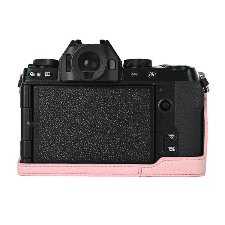 For Fujifilm X-S10 PU Leather Camera Half Case Vintage Litchi Pattern Protective Bottom Base With Magnetic Battery Access