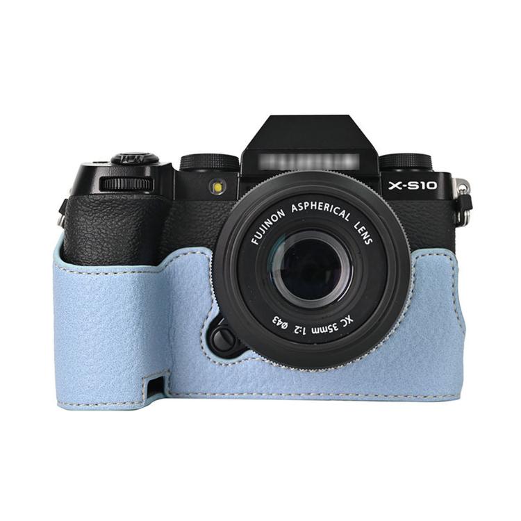 For Fujifilm X-S10 PU Leather Camera Half Case Vintage Litchi Pattern Protective Bottom Base With Magnetic Battery Access