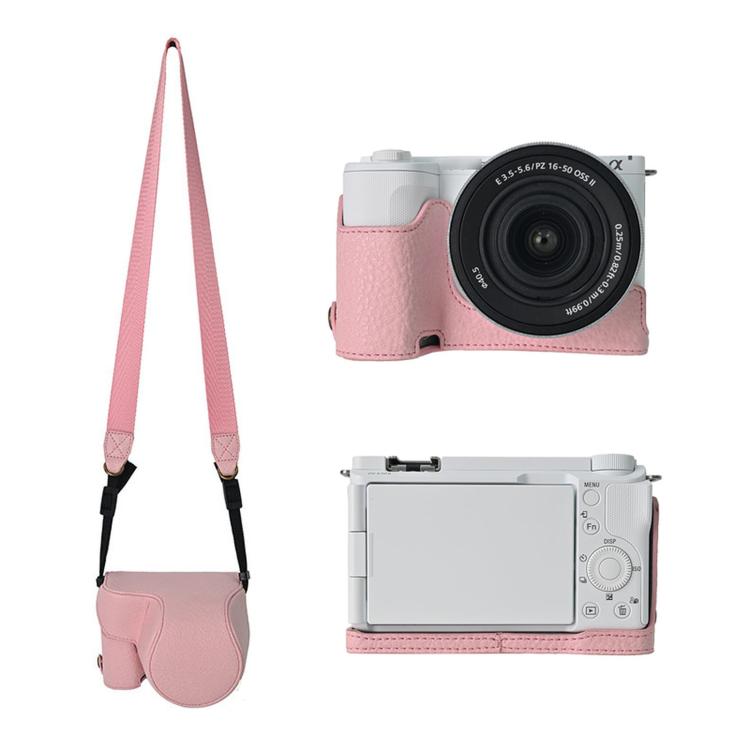 For Sony ZV-E10 II / ZV-E10M2 PU Leather Camera Case Bag Protective Half Body Cover With Shoulder Strap
