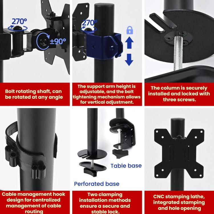 10-32 Inch Computer Monitor Height-Adjustable Swivel Desktop Stand, ZX-MT010