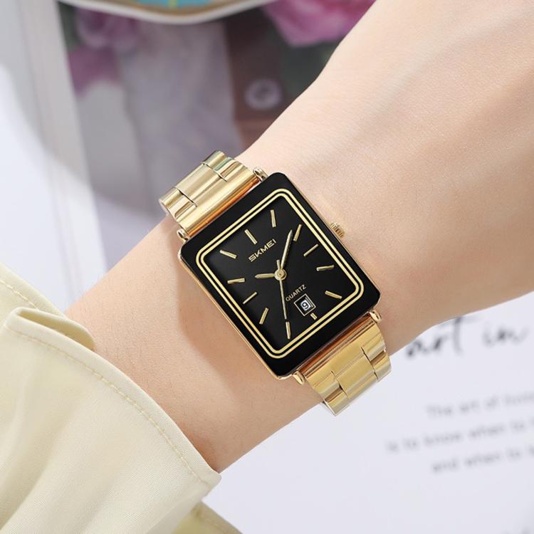 SKMEI 2566 Women Vintage Steel-Strap Business Watch 30m Water-Resistant Daily-Use Calendar Quartz Watch
