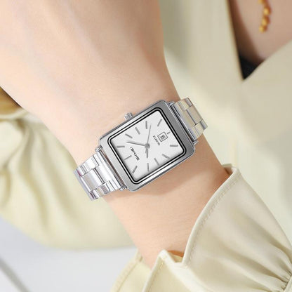 SKMEI 2566 Women Vintage Steel-Strap Business Watch 30m Water-Resistant Daily-Use Calendar Quartz Watch