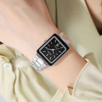 SKMEI 2566 Women Vintage Steel-Strap Business Watch 30m Water-Resistant Daily-Use Calendar Quartz Watch